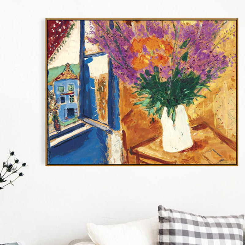 Vivolux | Blumentopfszenerie Leinwanddruck Impressionismus Texturierte Wandkunst Dekor in Braun