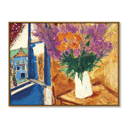 Vivolux | Blumentopfszenerie Leinwanddruck Impressionismus Texturierte Wandkunst Dekor in Braun