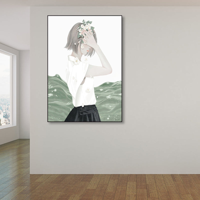 Vivolux | Weiche Farbige Illustrierte Maid Eingewickelte Leinwand Texturiert Pop Art Wohnzimmer Wanddekoration