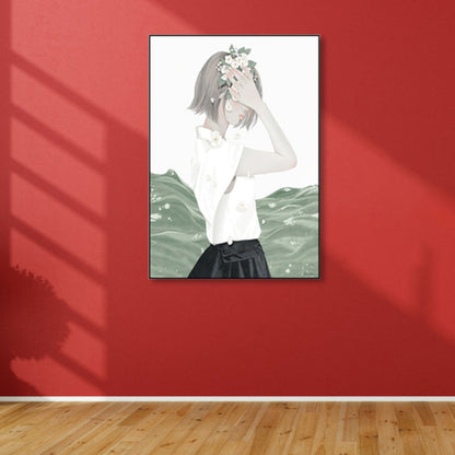 Vivolux | Weiche Farbige Illustrierte Maid Eingewickelte Leinwand Texturiert Pop Art Wohnzimmer Wanddekoration