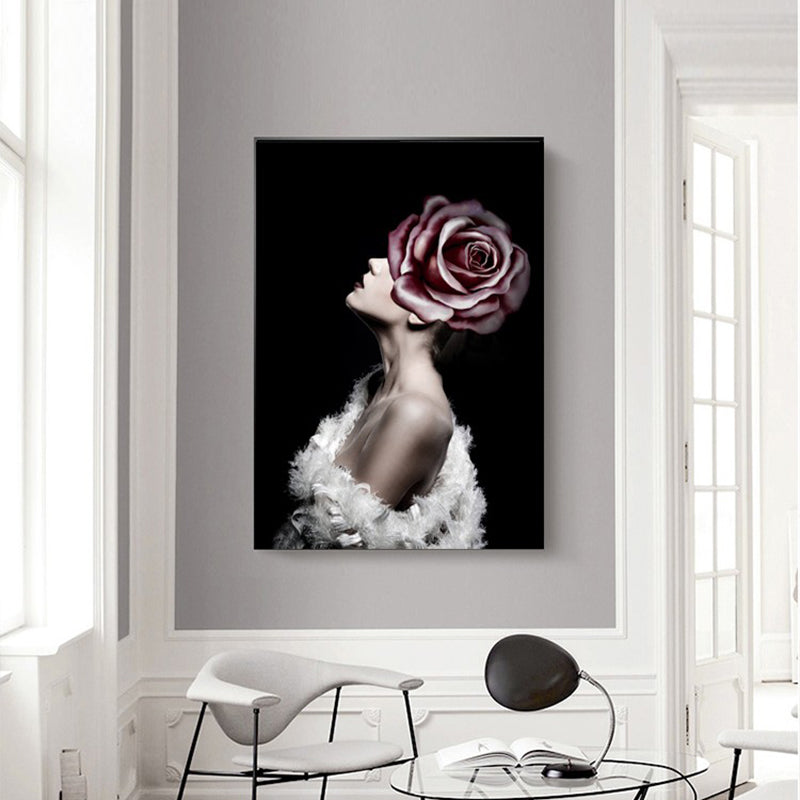 Vivolux | Faddish Maiden Leinwandkunst Glam-Stil Figur Wanddekoration in heller Farbe für das Wohnzimmer