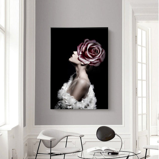 Vivolux | Faddish Maiden Leinwandkunst Glam-Stil Figur Wanddekoration in heller Farbe für das Wohnzimmer