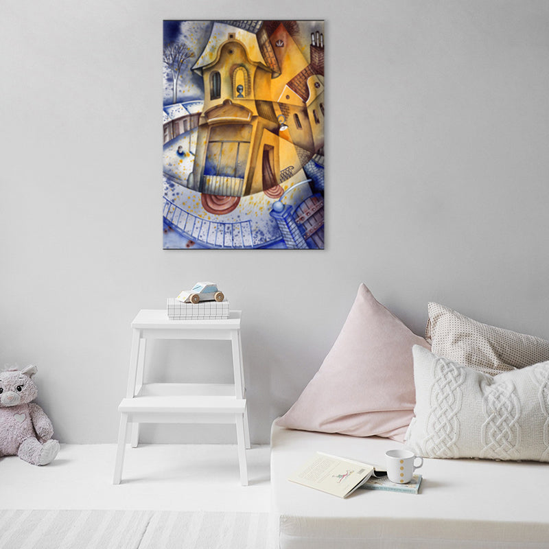 Vivolux | Weiche Farbnovell-Bau-Wanddekoration Illustration moderne strukturierte Leinwand für das Familienzimmer