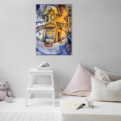 Vivolux | Weiche Farbnovell-Bau-Wanddekoration Illustration moderne strukturierte Leinwand für das Familienzimmer