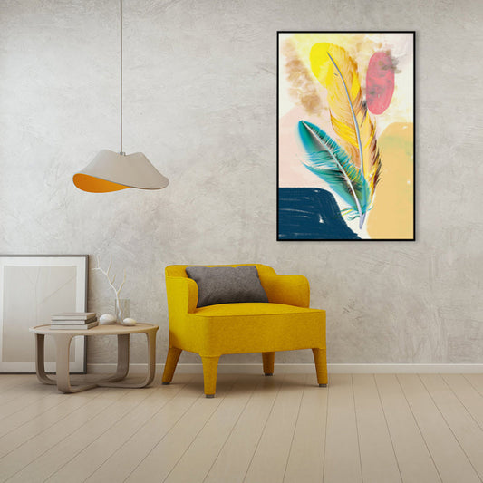 Vivolux | Illustration Nordic Canvas Wanddekoration mit Federdesign in Gelb, Mehrere Größenoptionen