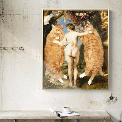 Vivolux | Spoof Ölmalerei Katzen Leinwand für Hausinterieur Tier- und Frauenwandkunstdekoration in Braun