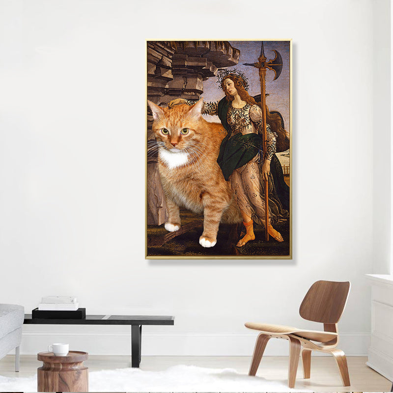 Vivolux | Braune Retro-Stil Wandkunst Mixed Media Frau mit ihrer Katze Fahrt Leinwand für das Schlafzimmer