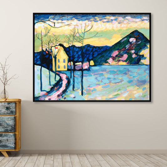 Vivolux | Strukturierte blaue gewickelte Leinwand Pop-Art Berglandschaft Wanddekoration für das Schlafzimmer von Mädchen