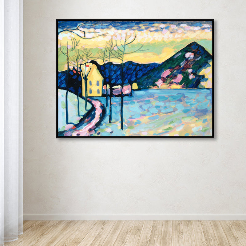 Vivolux | Strukturierte blaue gewickelte Leinwand Pop-Art Berglandschaft Wanddekoration für das Schlafzimmer von Mädchen