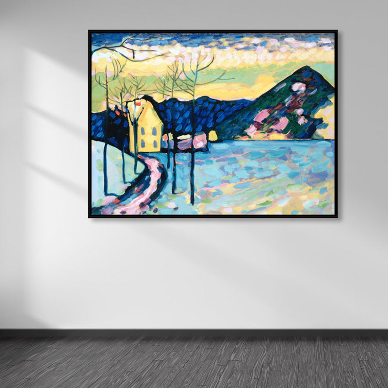 Vivolux | Strukturierte blaue gewickelte Leinwand Pop-Art Berglandschaft Wanddekoration für das Schlafzimmer von Mädchen