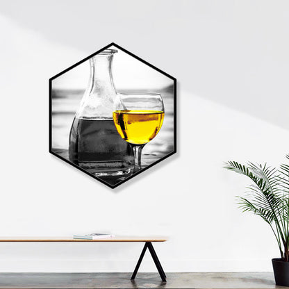 Vivolux | Weinglas Umwickelt Leinwand Texturiert Vintage Stil Mädchenzimmer Wandkunst Druck in Grau
