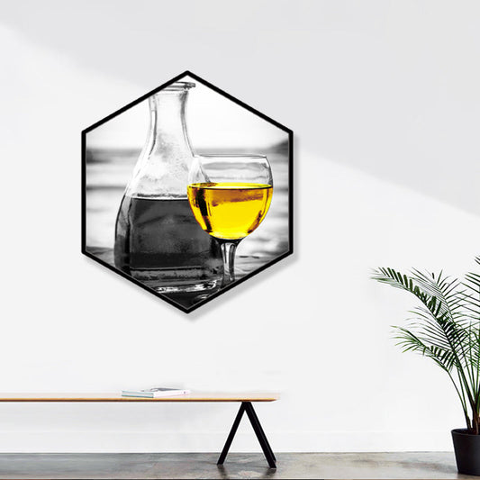 Vivolux | Weinglas Umwickelt Leinwand Texturiert Vintage Stil Mädchenzimmer Wandkunst Druck in Grau
