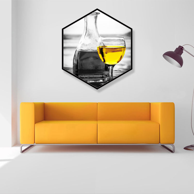 Vivolux | Weinglas Umwickelt Leinwand Texturiert Vintage Stil Mädchenzimmer Wandkunst Druck in Grau