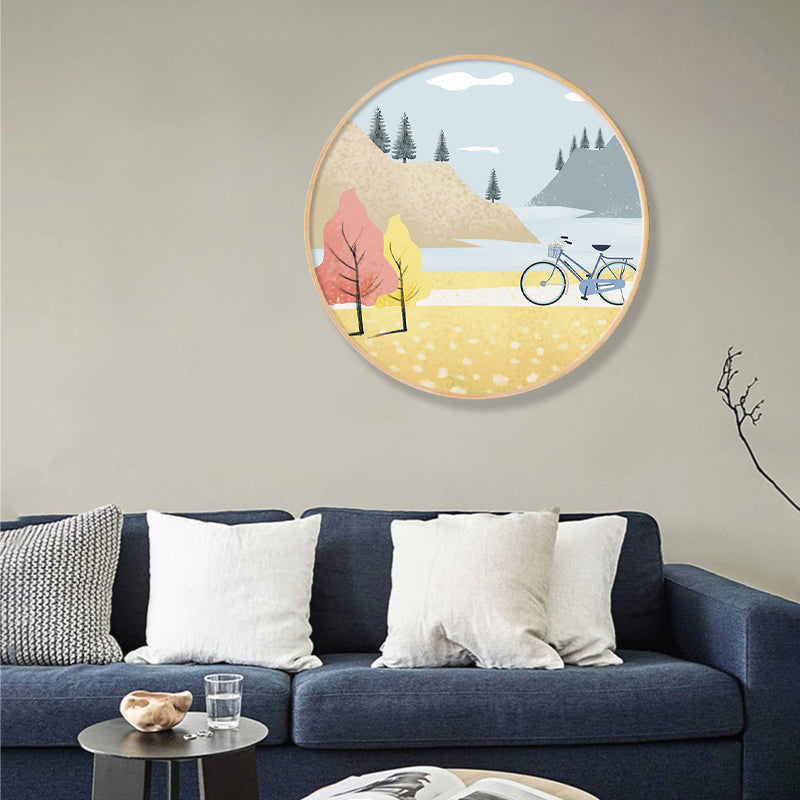 Vivolux | Fahrzeug im Wald Wanddekoration Skandinavischer Strukturierte Leinwanddruck in Sanften Farben für das Schlafzimmer