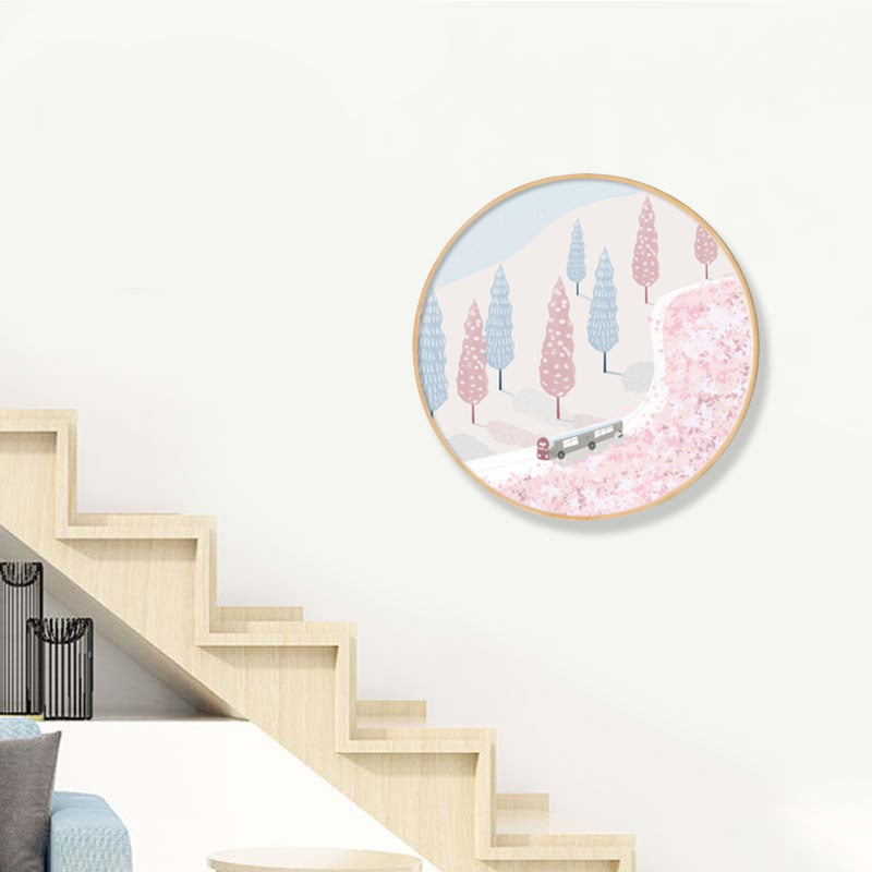 Vivolux | Fahrzeug im Wald Wanddekoration Skandinavischer Strukturierte Leinwanddruck in Sanften Farben für das Schlafzimmer