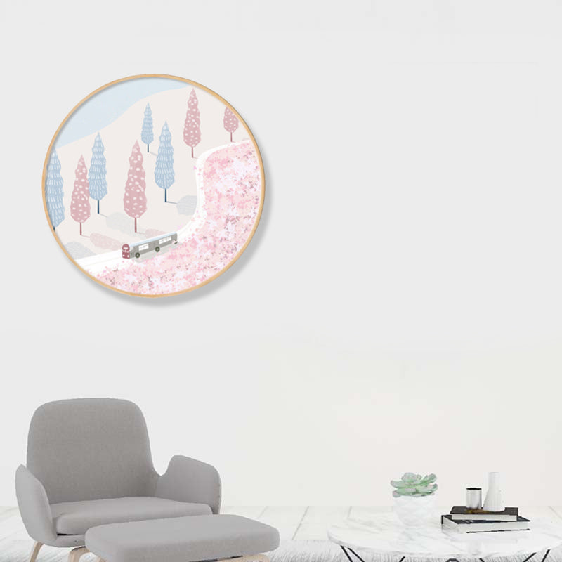 Vivolux | Fahrzeug im Wald Wanddekoration Skandinavischer Strukturierte Leinwanddruck in Sanften Farben für das Schlafzimmer