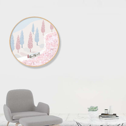 Vivolux | Fahrzeug im Wald Wanddekoration Skandinavischer Strukturierte Leinwanddruck in Sanften Farben für das Schlafzimmer