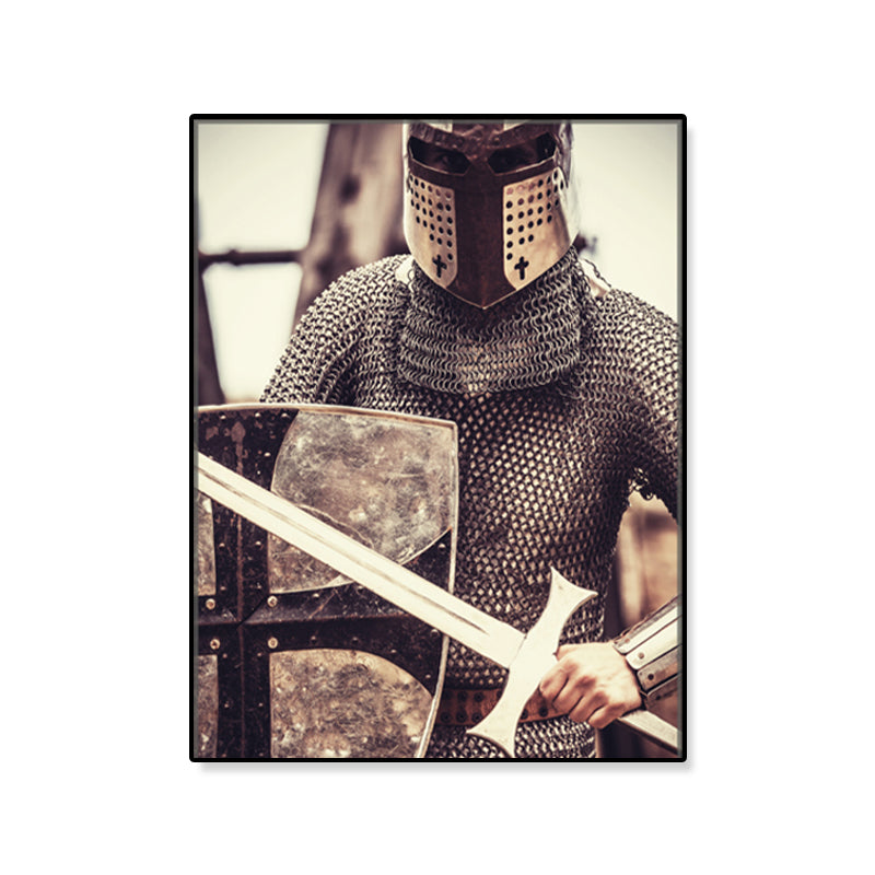 Vivolux | Braune Krieger Wanddekoration Figur Zeitgenössischer Texturierter Leinwanddruck für das Wohnzimmer