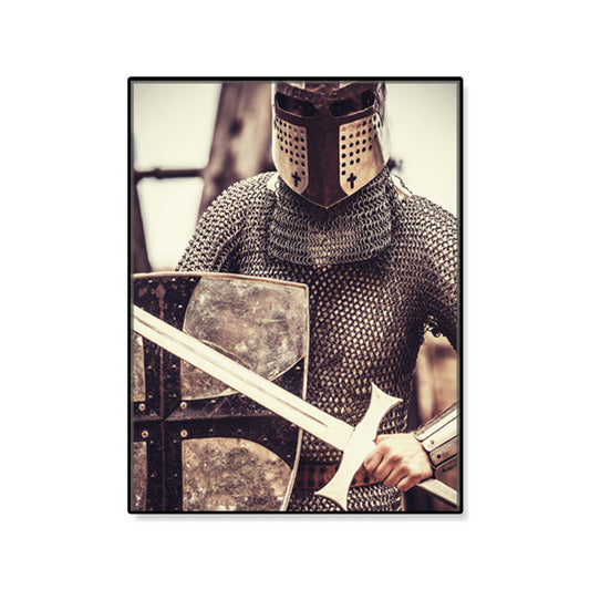 Vivolux | Braune Krieger Wanddekoration Figur Zeitgenössischer Texturierter Leinwanddruck für das Wohnzimmer