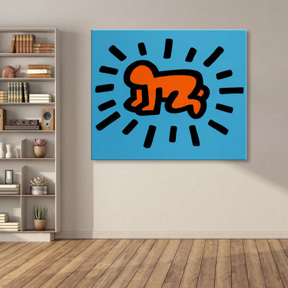 Vivolux | Cartoon Grafik Wanddekoration Pop Art Stil Charakter Leinwand in Blau für Jungenzimmer