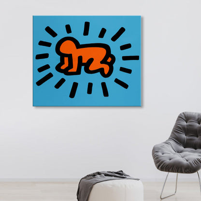 Vivolux | Cartoon Grafik Wanddekoration Pop Art Stil Charakter Leinwand in Blau für Jungenzimmer