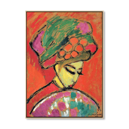 Vivolux | Hatted Girl mit Ventilator Wandkunst Wohnzimmer Figur Leinwanddruck in Rot, Mehrere Größen