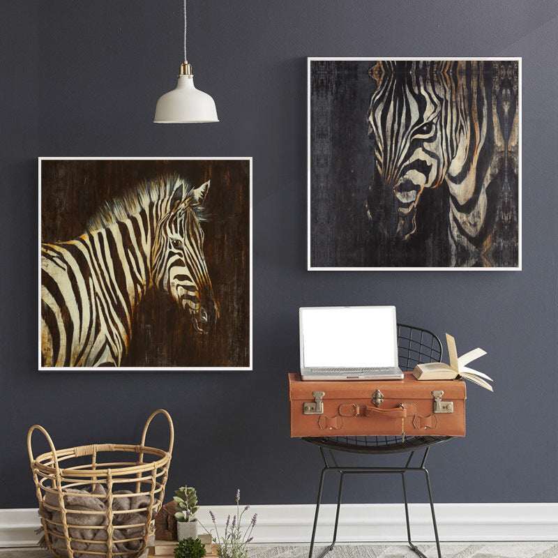 Vivolux | Retro-Gemälde Druck Zebra Leinwand Braunes Texturiertes Wandkunst Dekor für Wohnzimmer