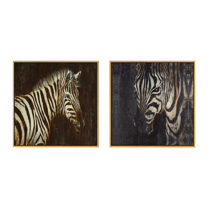 Vivolux | Retro-Gemälde Druck Zebra Leinwand Braunes Texturiertes Wandkunst Dekor für Wohnzimmer