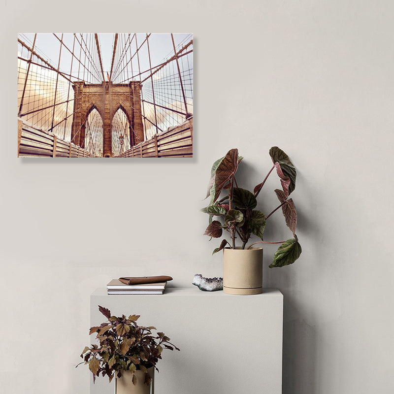 Vivolux | Lichtfarbe Brücke Wanddekor Gebäude Moderne Texturierte Leinwand Wandkunst für Spielzimmer