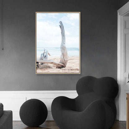 Vivolux | Foto Strand Bare Wood Canvas Kunst Blau Tropische Wanddekoration für Flur, Optionale Größen