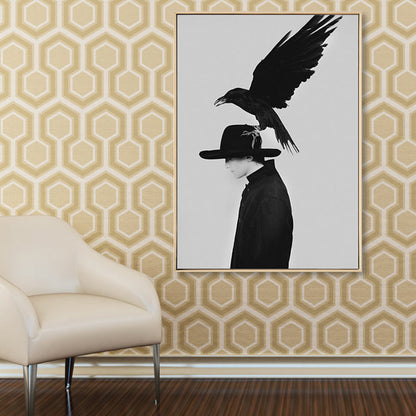 Vivolux | Schwarze Mode Leinwand Kunstfotografie Krähe und Frau Retro Texturiertes Wanddekor für Raum