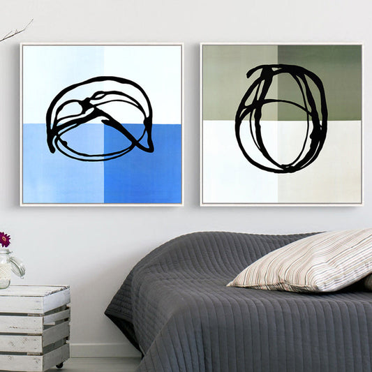 Vivolux | Blaue Zeichnung Abstrakte Leinwand Kunst Texturiert Moderner Stil Wohnzimmer Wanddekoration