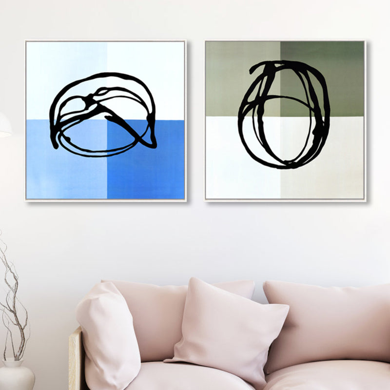 Vivolux | Blaue Zeichnung Abstrakte Leinwand Kunst Texturiert Moderner Stil Wohnzimmer Wanddekoration