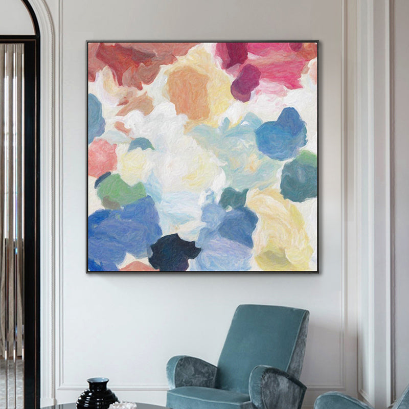 Vivolux | Blaues Handdruckgemälde Texturiertes Abstrakte Expressionismus Esszimmer Leinwand Wanddekoration