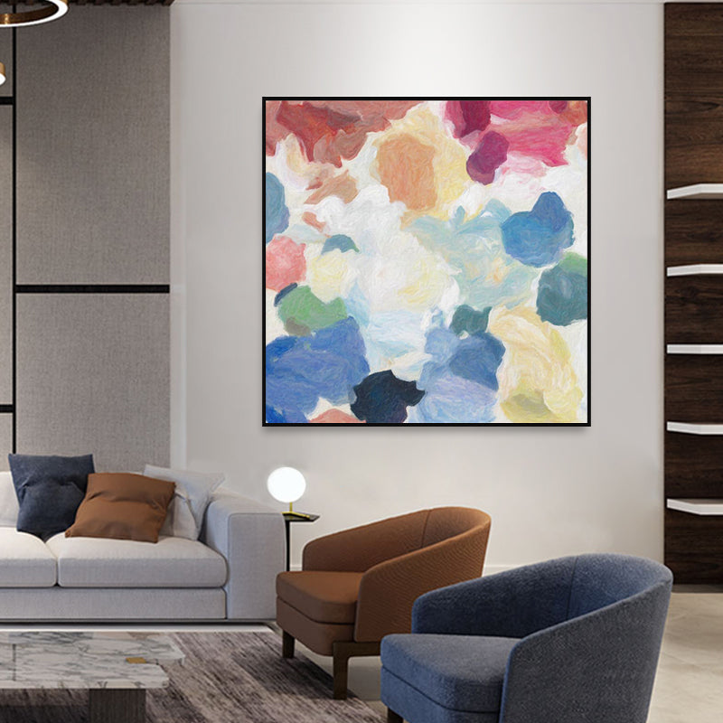 Vivolux | Blaues Handdruckgemälde Texturiertes Abstrakte Expressionismus Esszimmer Leinwand Wanddekoration