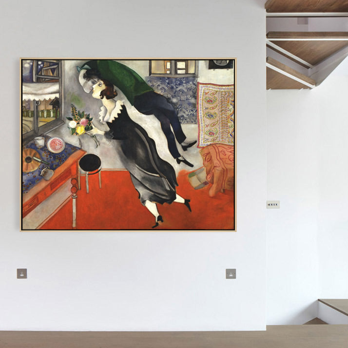 Vivolux | Kissing Figure Leinwand Wandkunst Surrealismus Texturiertes Zimmer Wanddekoration in Schwarz, Mehrere Größen