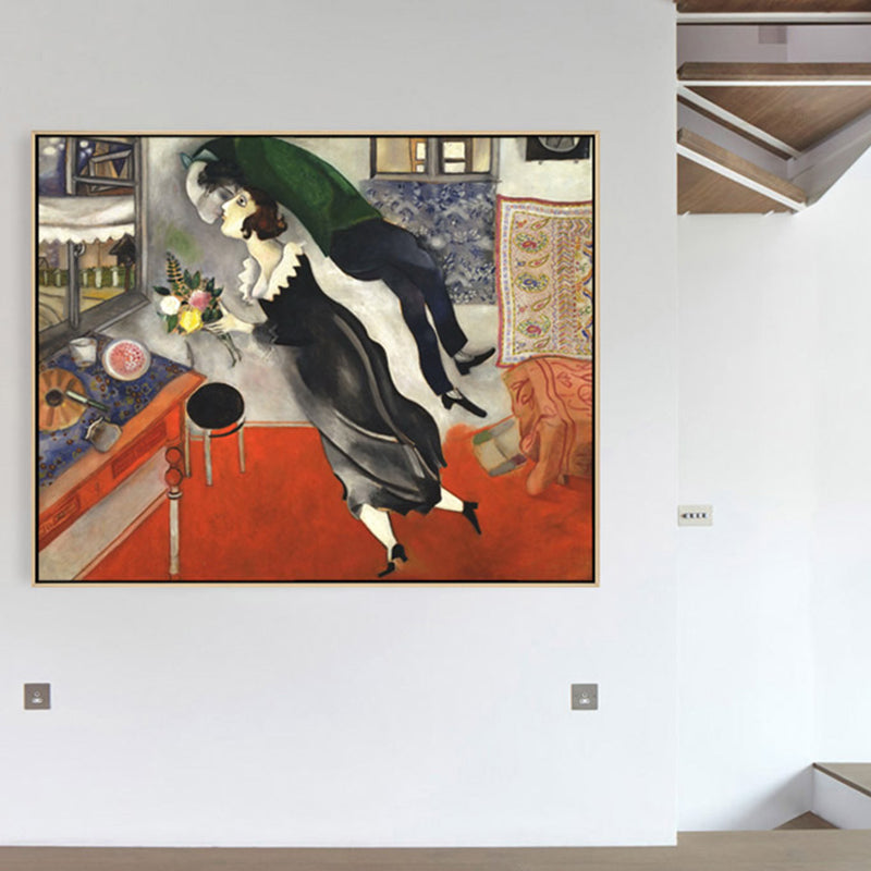 Vivolux | Kissing Figure Leinwand Wandkunst Surrealismus Texturiertes Zimmer Wanddekoration in Schwarz, Mehrere Größen