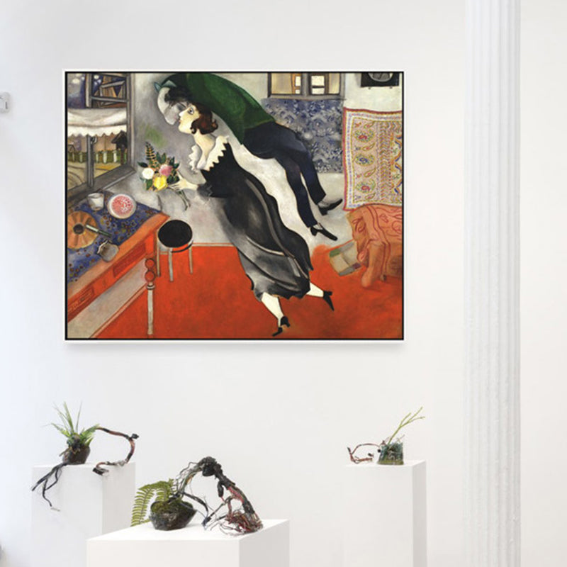 Vivolux | Kissing Figure Leinwand Wandkunst Surrealismus Texturiertes Zimmer Wanddekoration in Schwarz, Mehrere Größen