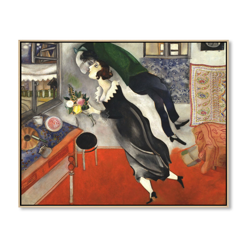 Vivolux | Kissing Figure Leinwand Wandkunst Surrealismus Texturiertes Zimmer Wanddekoration in Schwarz, Mehrere Größen