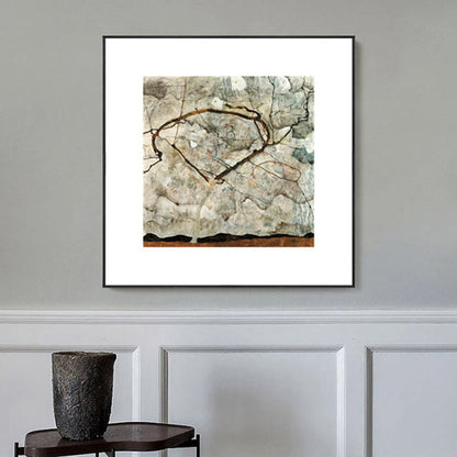 Vivolux | Bare Tree Wandkunst Dekor Mid-Century Modern Stil Texturiert Leinwand in Grau für Lobby