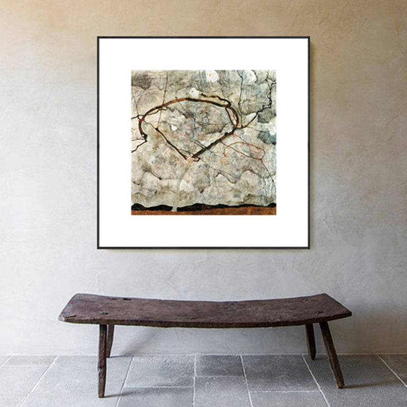 Vivolux | Bare Tree Wandkunst Dekor Mid-Century Modern Stil Texturiert Leinwand in Grau für Lobby