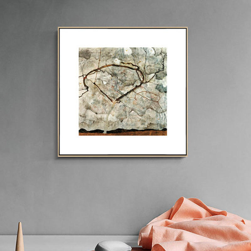 Vivolux | Bare Tree Wandkunst Dekor Mid-Century Modern Stil Texturiert Leinwand in Grau für Lobby