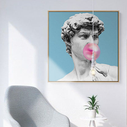 Vivolux | Blaue Funky Leinwand Wandkunst Mischtechnik Männliche griechische Statue Wanddekoration für das Wohnzimmer