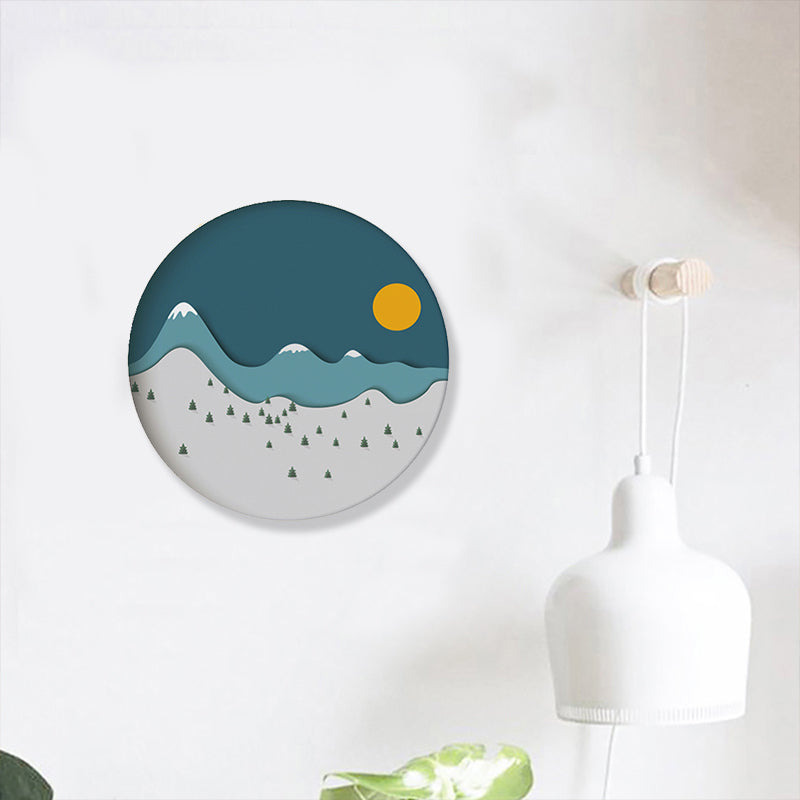 Vivolux | Bergwald-Canvas-Haus Innenillustration Landschaftsmalerei in Blau, Texturiert