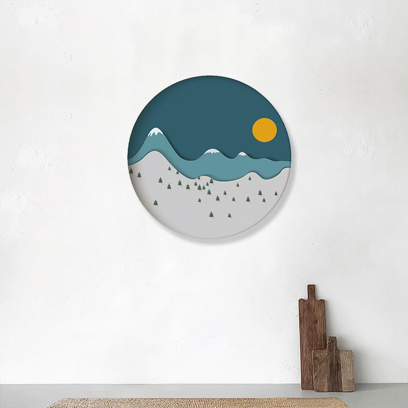 Vivolux | Bergwald-Canvas-Haus Innenillustration Landschaftsmalerei in Blau, Texturiert