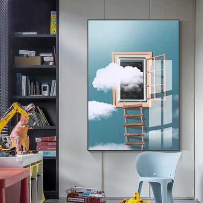 Vivolux | Hausbauansicht Leinwand Surrealismus Stil Texturiertes Wandkunst Dekor in Helligkeit Farbe