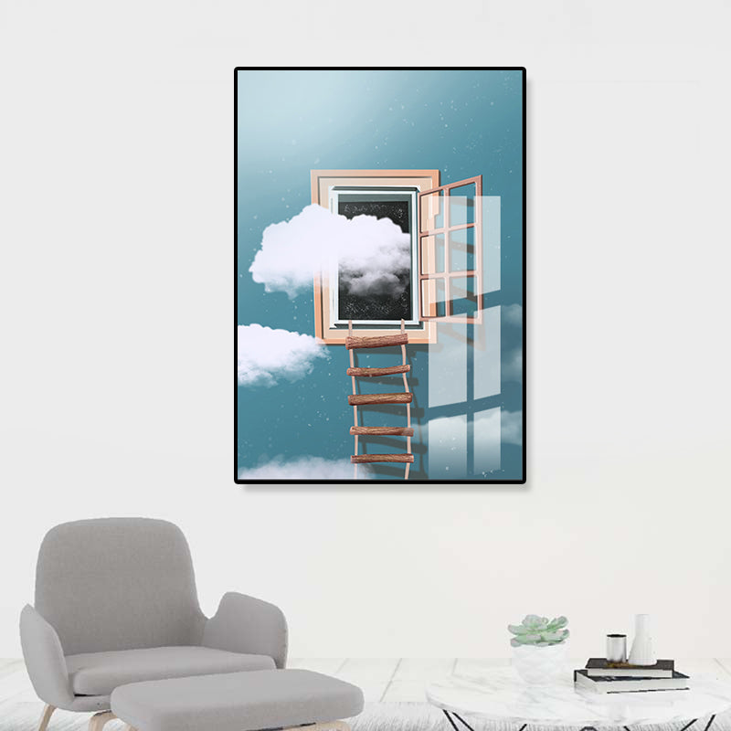 Vivolux | Hausbauansicht Leinwand Surrealismus Stil Texturiertes Wandkunst Dekor in Helligkeit Farbe