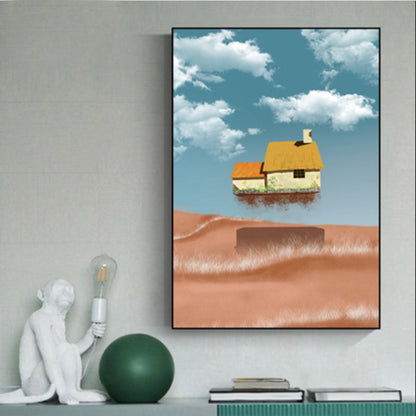 Vivolux | Hausbauansicht Leinwand Surrealismus Stil Texturiertes Wandkunst Dekor in Helligkeit Farbe