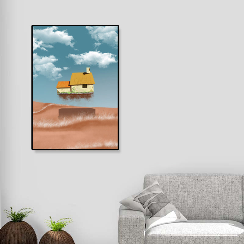 Vivolux | Hausbauansicht Leinwand Surrealismus Stil Texturiertes Wandkunst Dekor in Helligkeit Farbe