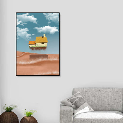 Vivolux | Hausbauansicht Leinwand Surrealismus Stil Texturiertes Wandkunst Dekor in Helligkeit Farbe